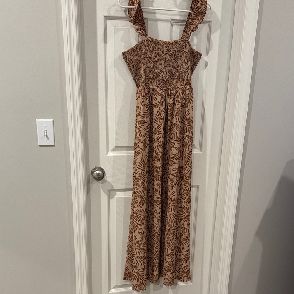 THML Brown Leaf Pattern Maxi Dress